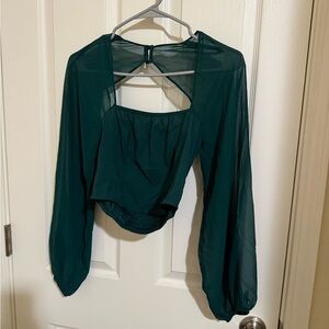 Express Teal Blouse with Sheer Sleeves